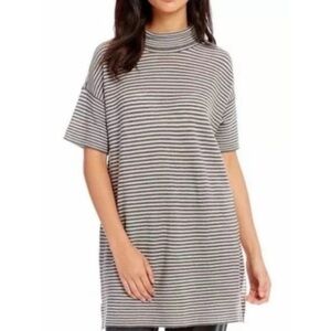 NWT‎ Eileen Fisher Striped Mock Neck Tunic Dress, Grey - Size L
